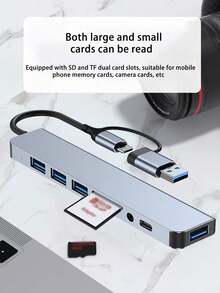 USB C HUB 适配器扩展坞，USB3.0 多功能电脑 SD 卡读卡器 - 銀色 - 查看 6