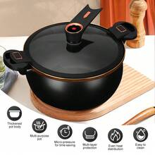 8L Enamel Micro Pressure Cooker, Non-Stick Multi-Purpose Pressure Pot With High Transparency Glass Lid, Multi-Layer Non-Stick Ceramic Coating Fast Even Heat Distribution, Scratch-Resistant & Easy To Clean, Large Capacity Soup Stew Pot For Family, Compatible With Gas Stoves - View 1