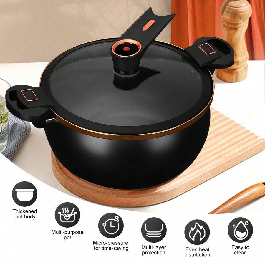 8L Enamel Micro Pressure Cooker, Non-Stick Multi-Purpose Pressure Pot With High Transparency Glass Lid, Multi-Layer Non-Stick Ceramic Coating Fast Even Heat Distribution, Scratch-Resistant & Easy To Clean, Large Capacity Soup Stew Pot For Family, Compatible With Gas Stoves - View 1