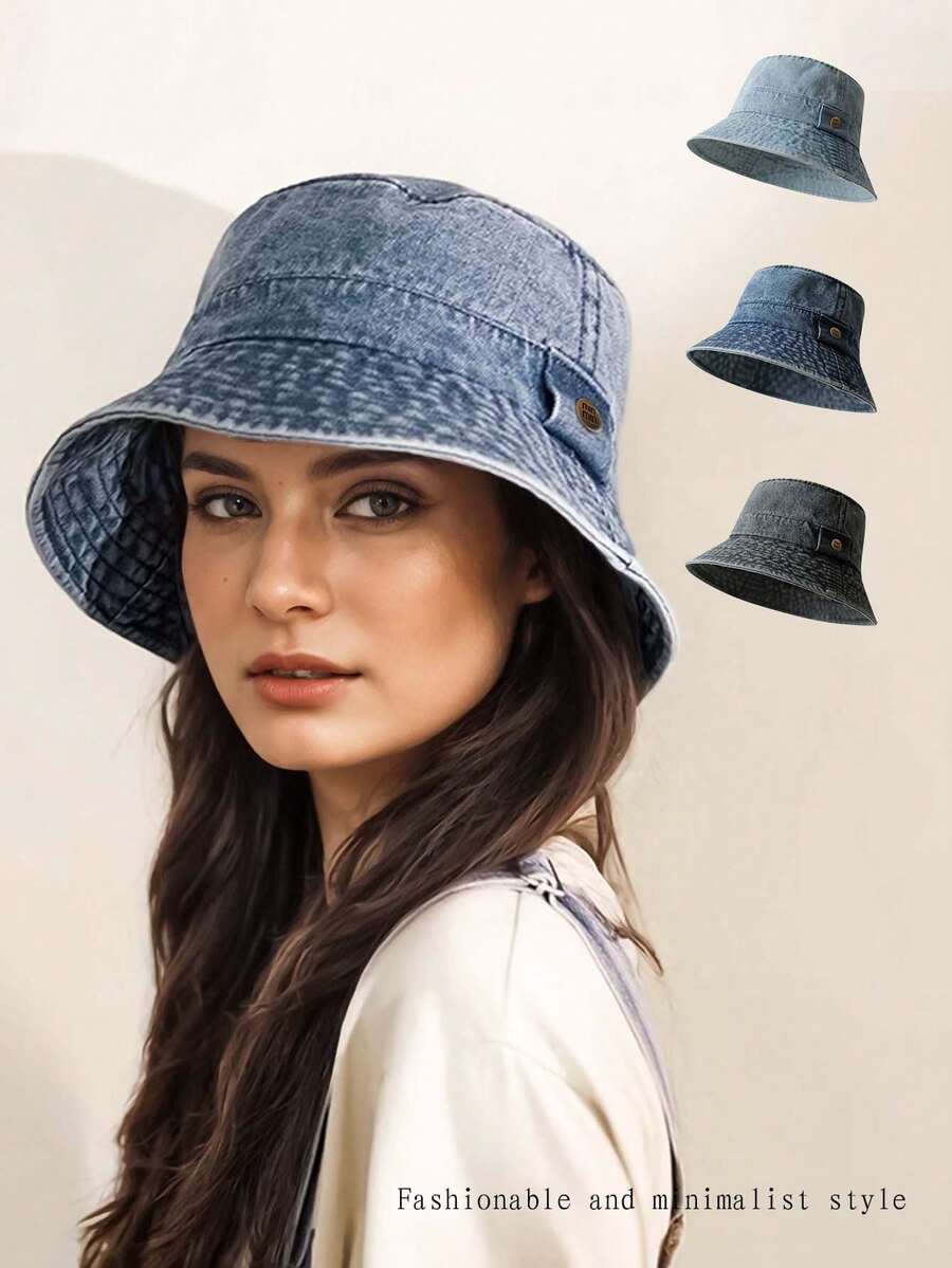 1pc Women's Letter Washed Vintage Distressed Bucket Hat, Fashionable Outdoor Sports Running Casual Versatile Hat - Multicolor - View 1