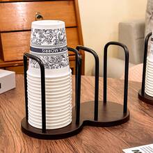 Soporte desechable de madera para vasos, dispensador de vasos de papel premium, organizador de tazas de té/café para oficina/sala de estar - Negro - Ver 5