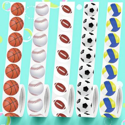 500张/套 运动球类贴纸，足球和篮球主题奖励标签贴纸，自粘装饰贴纸，适用于学校活动、比赛奖励、日常表彰和一般文具用途