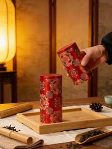 1个中式锦鲤图案茶叶罐，密封螺旋盖茶叶储藏罐，防潮密封容器，适用于散装茶叶、咖啡豆和坚果，便携式旅行茶叶罐，装饰性厨房收纳盒，日常使用及节日礼品 - 彩色 - 查看 7