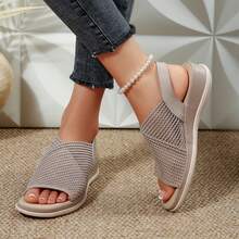 Womens Summer Walking Sandals Open Toe Ankle Sandals Shoes Elastic Strap Casual Comfortable Dressy Outdoor Beach Walking Travel Wedges Heels - 卡其色 - 查看 7