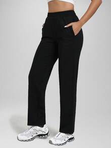 CZRLHYT Quần thể thao nữ ống rộng Smoofit Modal mềm mại có túi, cạp cao, thích hợp mặc ngoài trời, tập yoga, quần mặc nhà thoải mái. - màu đen - Xem 1