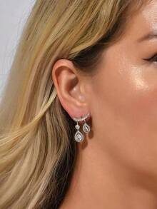 Cubic Zirconia Water Drop Earrings - Silver - View 7
