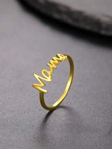 1pc Minimalist Stainless Steel English Letter "Mama" Ring, Fashionable Gift For Mother's Day And New Moms - Simple Series - View 2