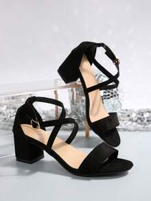 Giày sandal cao gót màu trắng thanh lịch dành cho nữ - Mũi vuông, gót dày, quai giả da, giày công sở phù hợp mọi mùa, gót nhọn - màu đen - Xem 7
