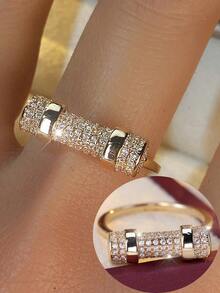1pc Luxury Fully Paved Cylindrical Ring, Niche Design Delicate Band, Versatile Commuting Accessory - Ring - View 4