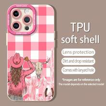 Funda para teléfono a cuadros rosa estilo vaquera, compatible con teléfonos   17,  16 Pro Max,  15 Pro Max,  13 y  12. Fabricada en TPU, mejora la protección de la lente y presenta un elegante diseño estilo western que proporciona una protección integral contra golpes y caídas con una apariencia moderna y sofisticada. Regalo perfecto para familiares, amigos, seres queridos, novios, novias y aniversarios. - Blanco - Ver 4