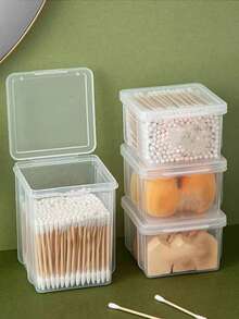 Hộp đựng tăm bông (1/2 chiếc), hộp đựng tăm bông, hộp nhựa trong suốt đựng bông tẩy trang có nắp gập. - Trong sáng - Xem 2