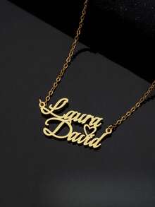 Customized Stainless Steel Couple Name Necklace, Gold Plated Personalized Heart-Shaped Neck Chain, Valentine's Day Gift, Luxury Gift For Friends And Mothers In High-End Gift Box Gold,Silver Stylish,Fall Fashion,Contracted,Simple,Casual,Old Money Custom,Personalizedr - 18k Gold Plated - View 3