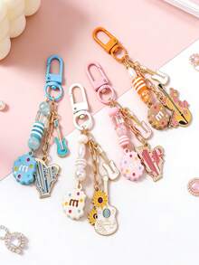 1 pieza Galleta con cuentas, Llavero con forma de guitarra, Llavero con forma de violín y arpa, Colgante para bolso - Multicolor - Ver 2