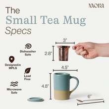 Mora Ceramics Tea Cup With Loose Leaf Infuser, Spoon And Lid, 12 Oz, Microwave And Dishwasher  Coffee Mug - Rustic Matte Ceramic Glaze, Modern Herbal Tea Strainer - Great Gift For Women, Flint - Hoa diên vĩ - Xem 2
