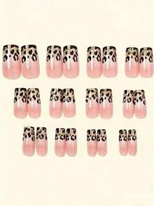 24片Y2K复古棺材形美甲贴纸，闪亮亚克力材质，粉色渐变，闪粉，几何，豹纹，古铜色图案，优雅简约美甲贴片，适合节日、派对、约会、日常佩戴 - 粉色 - 查看 3