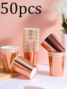 10/25pcs Rose Gold Theme Paper Cups, Beverage Cups And Coffee Cups, Suitable For Birthday Party, Family Gathering, Picnic And Party Decoration, Tableware, Holiday Design, Fashionable Party Supplies, - Multicolor - View 13