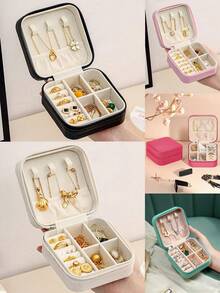 Minimalistischer Schmuckkasten, tragbare Schmuckaufbewahrung aus PU-Material, Schmuckaufbewahrungsbox für den Sommer, Mini-Schmuckorganizer-Box für Ohrringe, Halsketten, Ringe, Schmuckaufbewahrung und -präsentation, Schmuckhalter mit großer Kapazität, geeignet für Ohrringe, Ringe, Halsketten, Armbänder, Nagelkunst, Geschenke zum Muttertag, Weihnachten, Halloween, Aufbewahrungsorganizer für Frauen, Reiseessentials, Schlafsaal-Aufbewahrung - Verschiedenfarbig - Übersicht 10