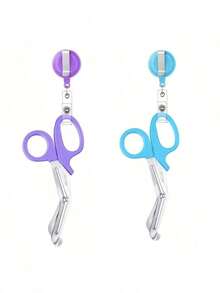 1 Set Stainless Steel Scissors With Retractable Badge Reel - Compact Pocket Design, Available In Blue, Black, Purple And Pink, Suitable For Sewing And General Use, Portable Sewing Tool, Fashion Accessory, Durable Tool Design - Multicolor - View 9