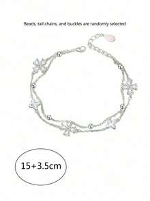 1pc Niche Design Minimalist Zirconia Flower Double-Layer Bracelet (Beads, Chain And Clasp Are Random) - Silver - View 5