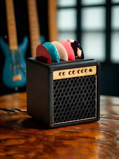 1个吉他拾音器收纳盒 - 吉他造型拾音器收纳盒，可容纳5个拾音器，便携式优雅拾音器收纳包，吉他音箱造型拾音器收纳盒（不含拾音器），便携式吉他拾音器收纳盒，吉他手的理想礼物