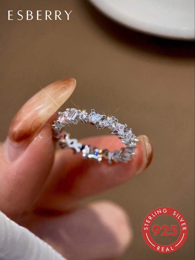ESBERRY Dazzling Asymmetric Geometric Engagement Ring/Wedding Ring, Made Of S925 Sterling Silver, Promise Ring/Eternity Ring, Exquisite Jewelry Gift/Bridal Jewelry