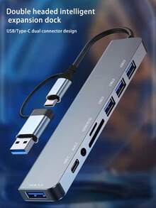 USB C HUB 适配器扩展坞，USB3.0 多功能电脑 SD 卡读卡器 - 銀色 - 查看 2