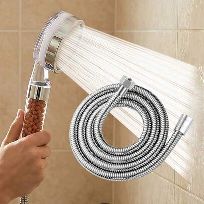 Premium Ionic Filter Shower Head Kit With Flexible Shower Hose, High Pressure Water Saving Showerhead With Mineral Stone Beads For Skin Care, Anti-Kink Shower Hose, Easy Installation For Bathroom