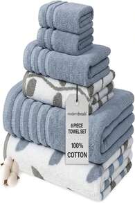 Modern Threads Natural Vine 6-Piece 100% Cotton Towel Set U2013 Yarn Dyed Jacquard U2013 Includes 2 Bath Towels, 2 Hand Towels, 2 Washcloths U2013 Absorbent, Quick Dry, Soft &Amp; Durable U2013 Blue - Blue - View 1