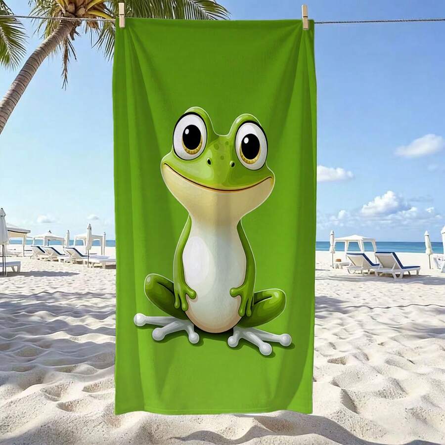 1pc Frog Print Beach Towel - Soft, Lightweight, Sand-Proof, Super Absorbent Microfiber, Suitable For Travel, Swimming, Surfing, Yoga, Camping And Beach Entertainment, Beach Accessory - A - View 1