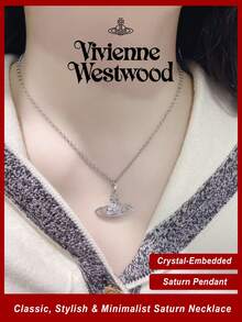 Vivienne Westwood Bộ sưu tập Mini Bas Relief, Dây chuyền Saturn cổ điển, mạ bạc, chất liệu đồng thau. - Bạc - Xem 1