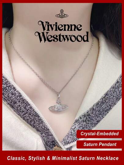 Vivienne Westwood Mini Bas Relief Collection Classic Saturn Necklace Silver Tone, Brass
