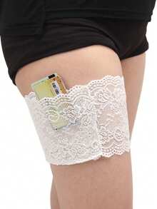 1pc Women's Lace Garter With Non-Silicone Phone Pocket - Elegant Lace Design, Made Of Spandex, Hand Wash Recommended - Fashionable Thigh-High Sock Accessory | Comfortable Fit, Suitable For Women | Lingerie Accessory Lace Garter With Anti-Slip Thigh Phone Pocket - Multicolor - View 3