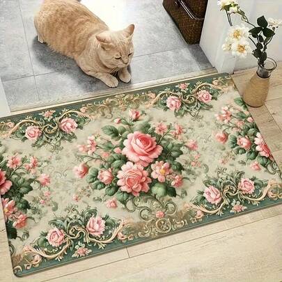 1 tấm thảm chùi chân họa tiết hoa màu xanh lá nhạt, quà tặng Ngày của Mẹ mùa xuân, thảm nhỏ, thảm chào đón, thảm trải sàn, thảm lót sàn, thảm chùi chân ngoài trời, thảm nhà bếp, trang trí nhà cửa, thảm cửa trước, thảm trải sàn nhỏ, thảm ngoài trời, trang trí nhà cửa, thảm trải sàn, thảm sân vườn, thảm có thể giặt được.