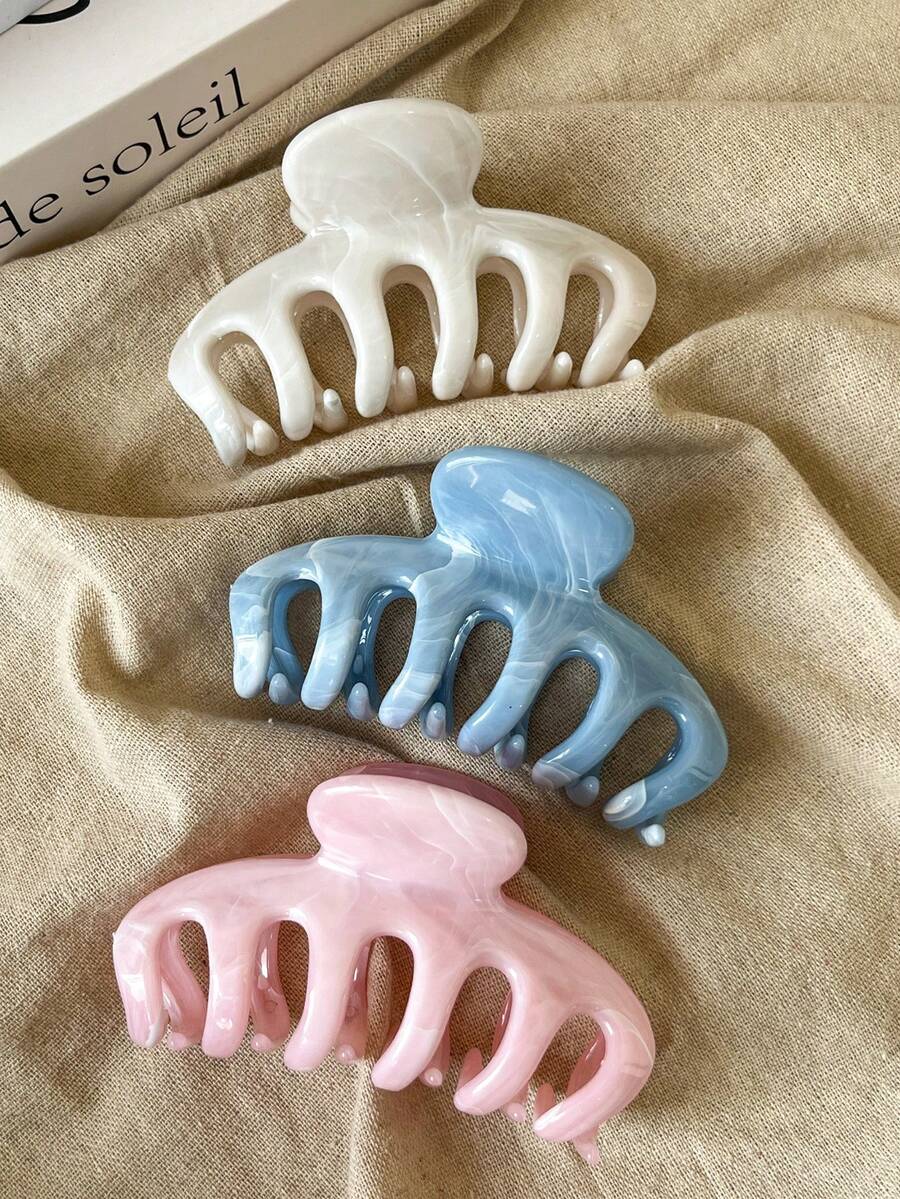 3个/1个大号4.33英寸/11厘米多色塑料发爪夹，时尚百搭优雅简约纯色发饰，适合日常、休闲、派对、通勤、度假、发型设计、化妆、搭配夏季服装。 - 彩色 - 查看 1