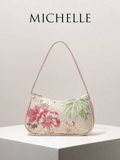 Sequin Shoulder Bag, Floral Embroidered Bag, Elegant Party Clutch, Prom Accessory, Wedding Supplies, Fashion Women Handbag, Gift For Her