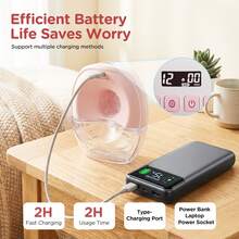 1000mAh 可充电电动吸奶器，便携式免手持吸奶器，3 种模式 12 种设置，包含 17/19/21/27mm 吸奶罩（1/2 个 - 白色/粉色） - 粉色 - 查看 12