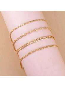 4 pièces Set de bracelets de cheville mode style plage en alliage, convient pour les voyages, la plage et le port quotidien des femmes - Multicolore - Voir 2