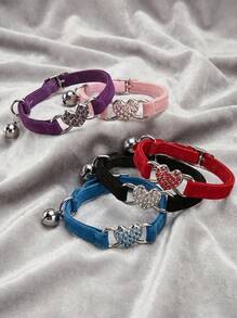 PETSIN 1 buah Kalung Hewan Peliharaan dengan Hiasan Hati dan Lonceng Berlian Imitasi, Kalung Kucing - MultiWarna - View 6