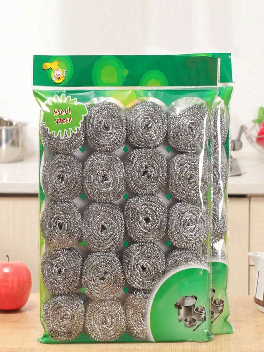 Stainless Steel Brush Cleaner Balls, Multi-Purpose Kitchen Cleaning Scrubber. Essential Cleaning Tool For Home, Outdoor, & BBQ. 2-In-1 Sponge & Cleaning Ball,Kitchen,Bathroom,Home Kitchen Essentials Household Items Cleaning Supplies - Cleaning Scrubber - 查看 1