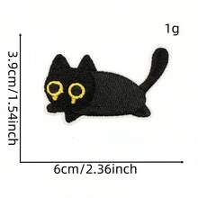 1 peça de aplique bordado de animal de desenho animado fofo, novo aplique bordado de gato preto, acessório de vestuário termocolante - mancha de gato preto - Ver 7