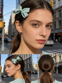 1 pieza Clip para el cabello de estilo coreano con lazo, de unicolor y lindo, de poliéster, fresco y dulce para el flequillo de niñas, para todas las estaciones - Multicolor - Ver 4