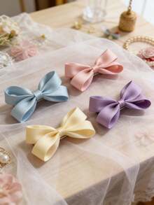 1 pieza Clip para el cabello de estilo coreano con lazo, de unicolor y lindo, de poliéster, fresco y dulce para el flequillo de niñas, para todas las estaciones - Multicolor - Ver 6