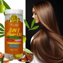 MELAO 五效合一护发油，蕴含山茶籽油、荷荷巴油、摩洛哥坚果油和棕榈仁油，多效滋养，适合所有发质，提升秀发光泽、柔软度和顺滑度，控油防毛躁，修护干枯受损发质，34克/1.2盎司 - 油 - 查看 1