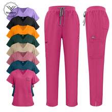 Niaahinn Scrubs Uniforms Sets Nursing High-Quality Medical Uniform Wholesale Nurse Hospital Workwear Short Sleeved Top Pants Set - 42192-淺玫瑰紅 - 查看 1