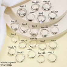 21件套朋克蝴蝶、心形、邪眼、蛇形设计戒指套装 - 銀色 - 查看 4