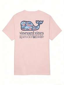 Vineyard Vines Men's Kentucky Derby Sticker Whale Fill Short-Sleeve Pocket Tee Pure Cotton T-Shirt-Vintage Casual Style For Summer And Autumn, Unisex Loose-Fit Crew Neck Short-Sleeve T-Shirt - Hồng - Xem 1