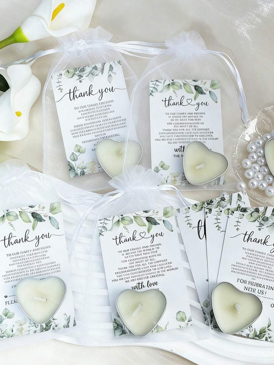 30件套婚礼小蜡烛礼盒，包含白色心形蜡烛、感谢卡和礼品袋，是婚礼、性别揭晓派对、新娘送礼会和其他庆祝活动的理想回礼。 - 均碼 - 查看 1