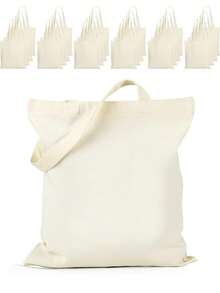 1/5/10/20个迷你/中号/大号可重复使用帆布手提袋，可折叠购物袋套装，空白袋可用于DIY手写、绘画、印章、热转印、刺绣装饰 - 米色 - 查看 13