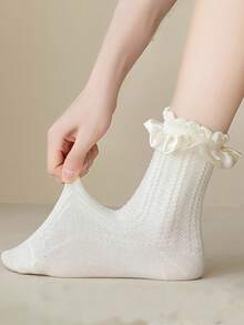 3 Pairs Japanese Sweet Cute Mesh Thin Socks, Lolita Breathable Honeycomb Bubble Mouth Mid-Calf Socks - Multicolor - View 2