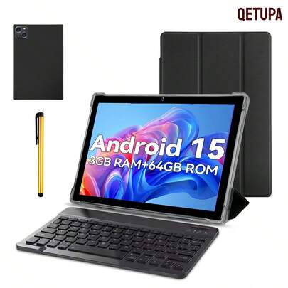 Qetupa 10.1-Inch M19 Android 14 Tablet PC, 3GB RAM + 64GB ROM, MTK 6755 Quad-Core 1.6GHz Processor, HD (1280x800) IPS Touchscreen, Bluetooth 5.2 & 802.11ac WiFi 5, GPS, 2MP Front Camera & 5MP Rear Camera, 6000mAh Large Battery, Best Gift For Christmas And Birthday, Does Not Support SIM Card